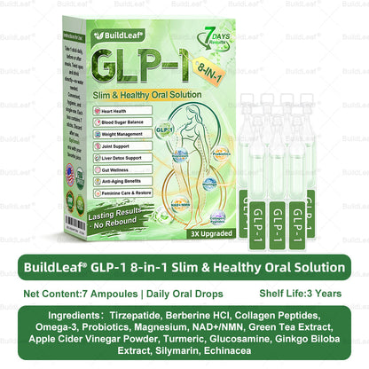 Official Store | BuildLeaf® GLP-1 8-in-1 Slim & Healthy Oral Solution (Once a day, results in 7 days), With 100 Billion CFU Active Probiotics ✅ Supports weight management, heart health, diabetes, gut & women’s health, while firming skin & boosting energy.
