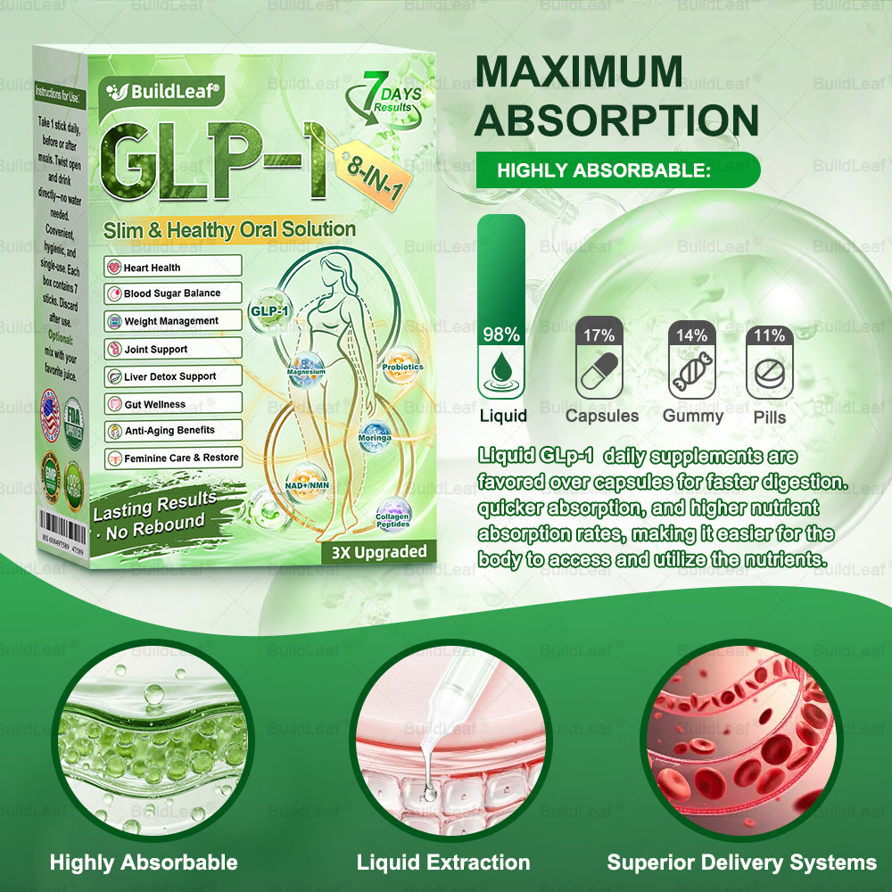 Official Store | BuildLeaf® GLP-1 8-in-1 Slim & Healthy Oral Solution (Once a day, results in 7 days), With 100 Billion CFU Active Probiotics ✅ Supports weight management, heart health, diabetes, gut & women’s health, while firming skin & boosting energy.