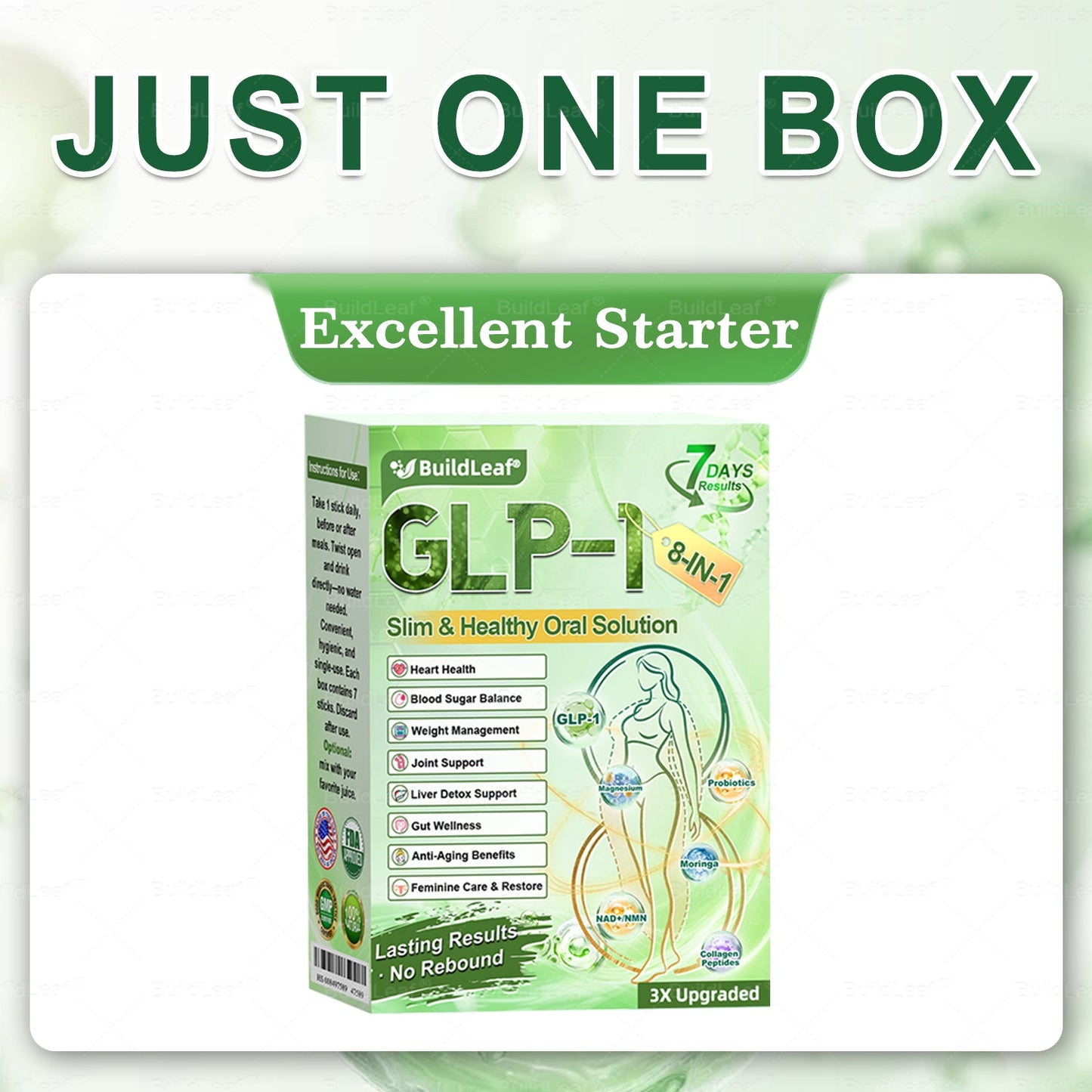 Official Store | BuildLeaf® GLP-1 8-in-1 Slim & Healthy Oral Solution (Once a day, results in 7 days), With 100 Billion CFU Active Probiotics ✅ Supports weight management, heart health, diabetes, gut & women’s health, while firming skin & boosting energy.
